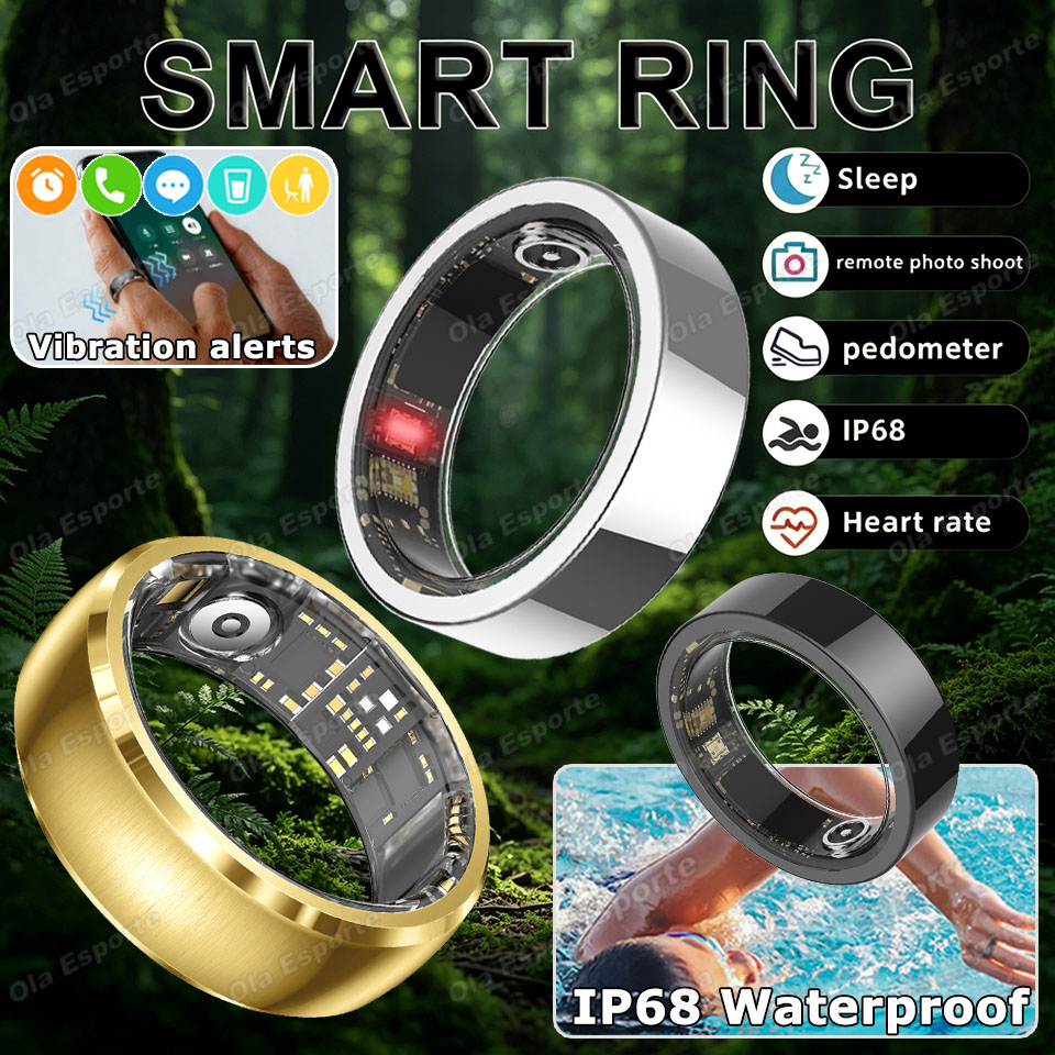 Blood Pressure Monitor - แหวนอัจฉริยะเตือนการสั่นสะเทือนรุ่นอัปเกรด กันน้ำ ตรวจวัดสุขภาพ วัดอัตราการเต้นของหัวใจและตรวจสอบการนอนหลับ แจ้งเตือนข้อความ นาฬิกาปลุก