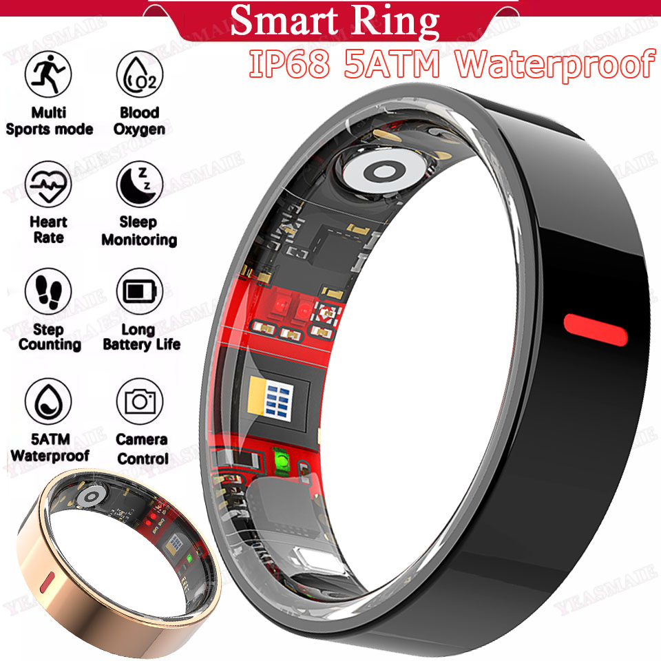 Blood Pressure Monitor - แหวนสมาร์ทสำหรับกีฬากลางแจ้งปี 2026 กันน้ำ 5ATM+IP68 วัดอัตราการเต้นของหัวใจ ความดันโลหิต/ออกซิเจน